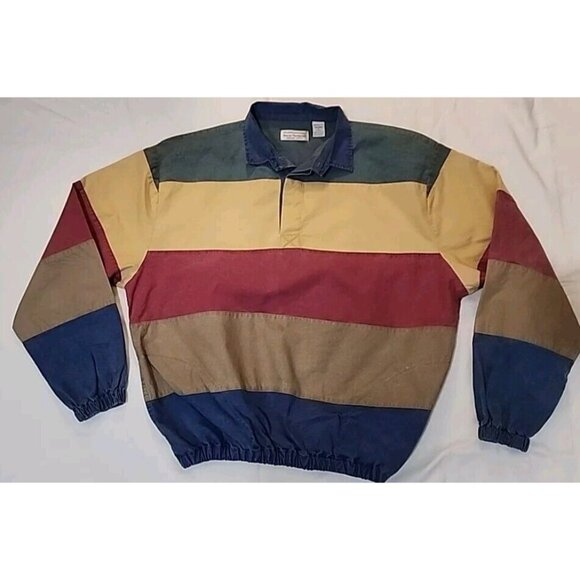 Norm Thompson Other - NICE Vintage Norm Thompson Long Sleeve Pullover Polo Stripe Size Large Cotton